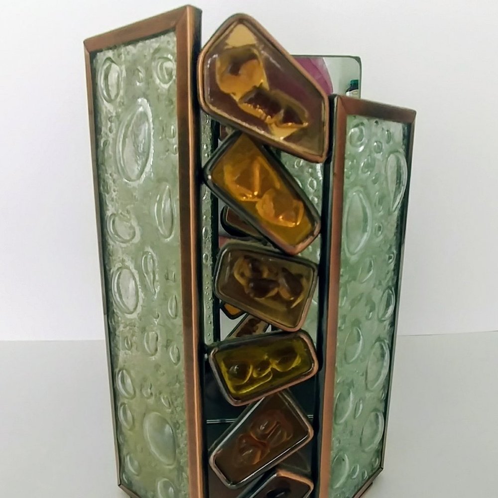 VTG MCM PARTYLITE WATER'S EDGE Candle Holder Wall Sconce Stained Glass Brass 7"